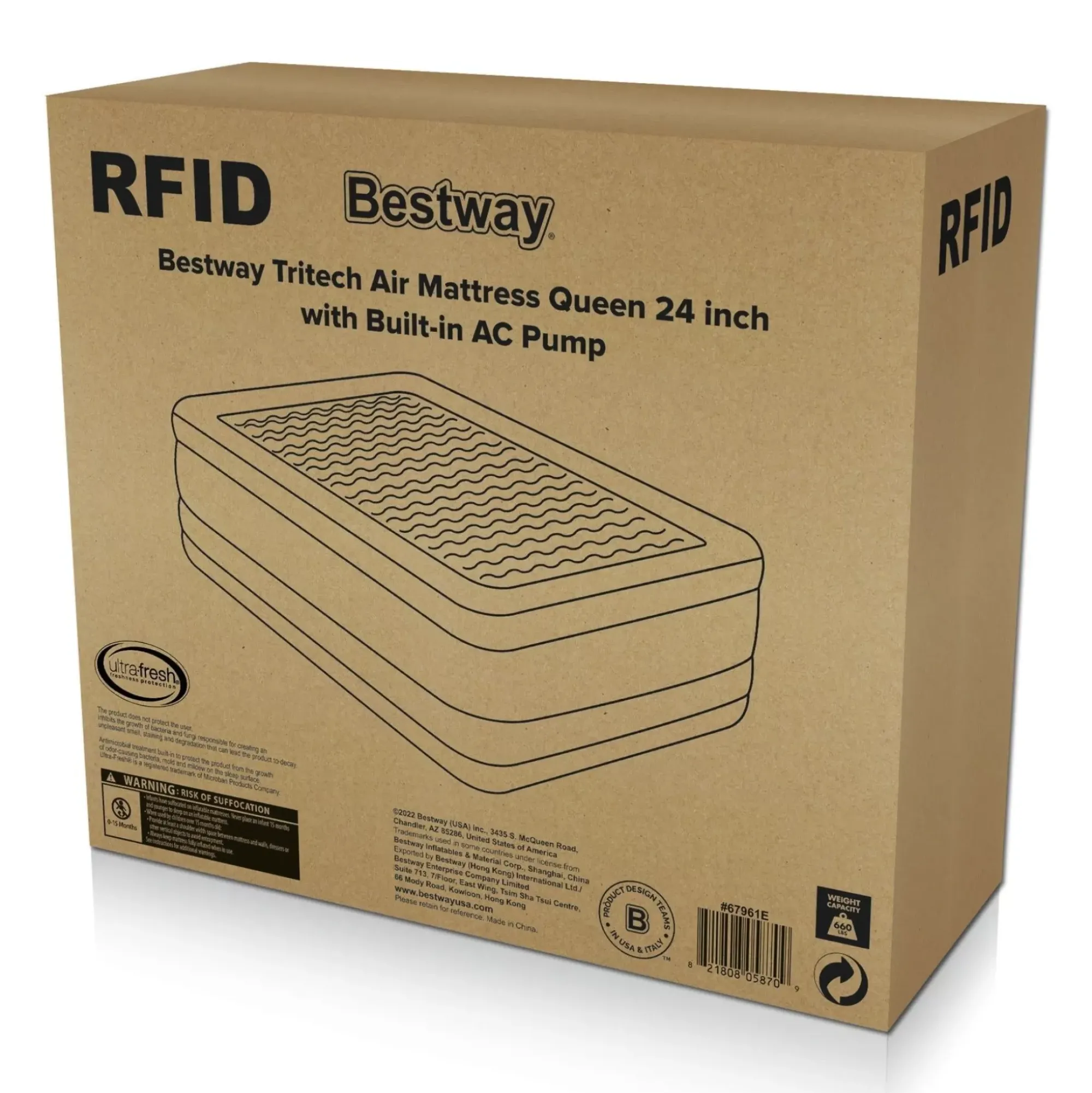 Bestway Indoor Air Mattresses< Tritech Air Mattress Queen 24 With Built-In Ac Pump Included And Antimicrobial Coating